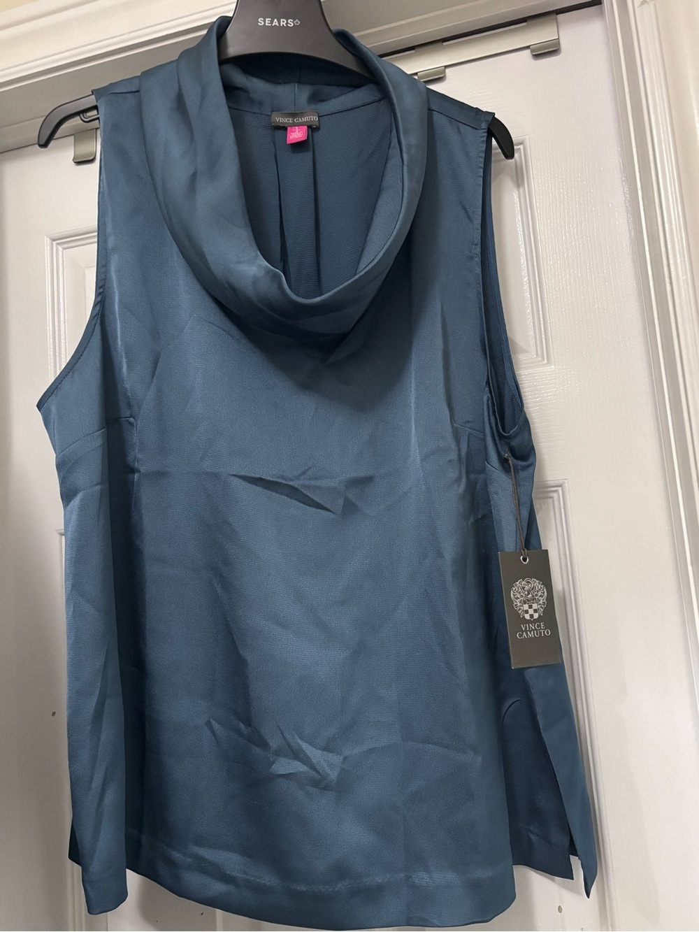 Vince Camuto Teal Cowl Neck Sleeveless Blouse size large NWT